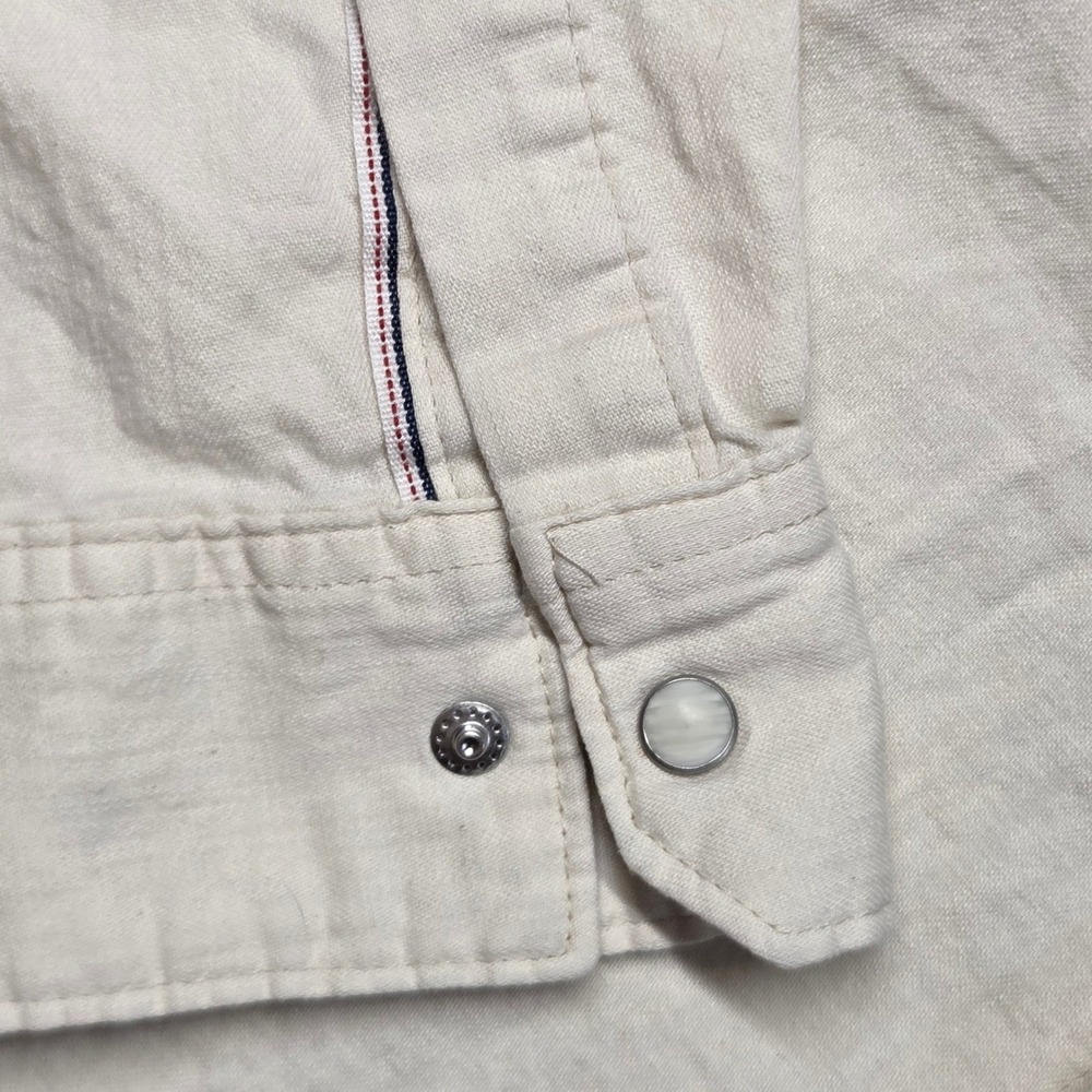Wrangler Mens Western Snap Shirt Off White Cream Cotton Long Sleeve Large - Picture 10 of 15
